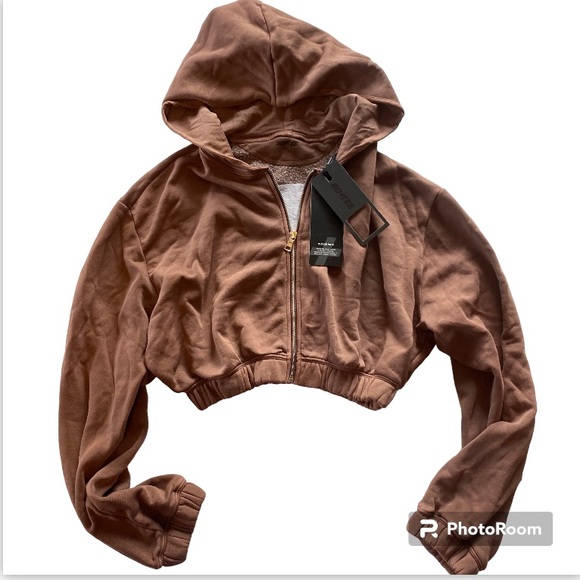 Bo+Tee /Oh Polly Vintage Sport Collection Crop Hoodie Full ZIP Brown Sz M NWT - Picture 5 of 14